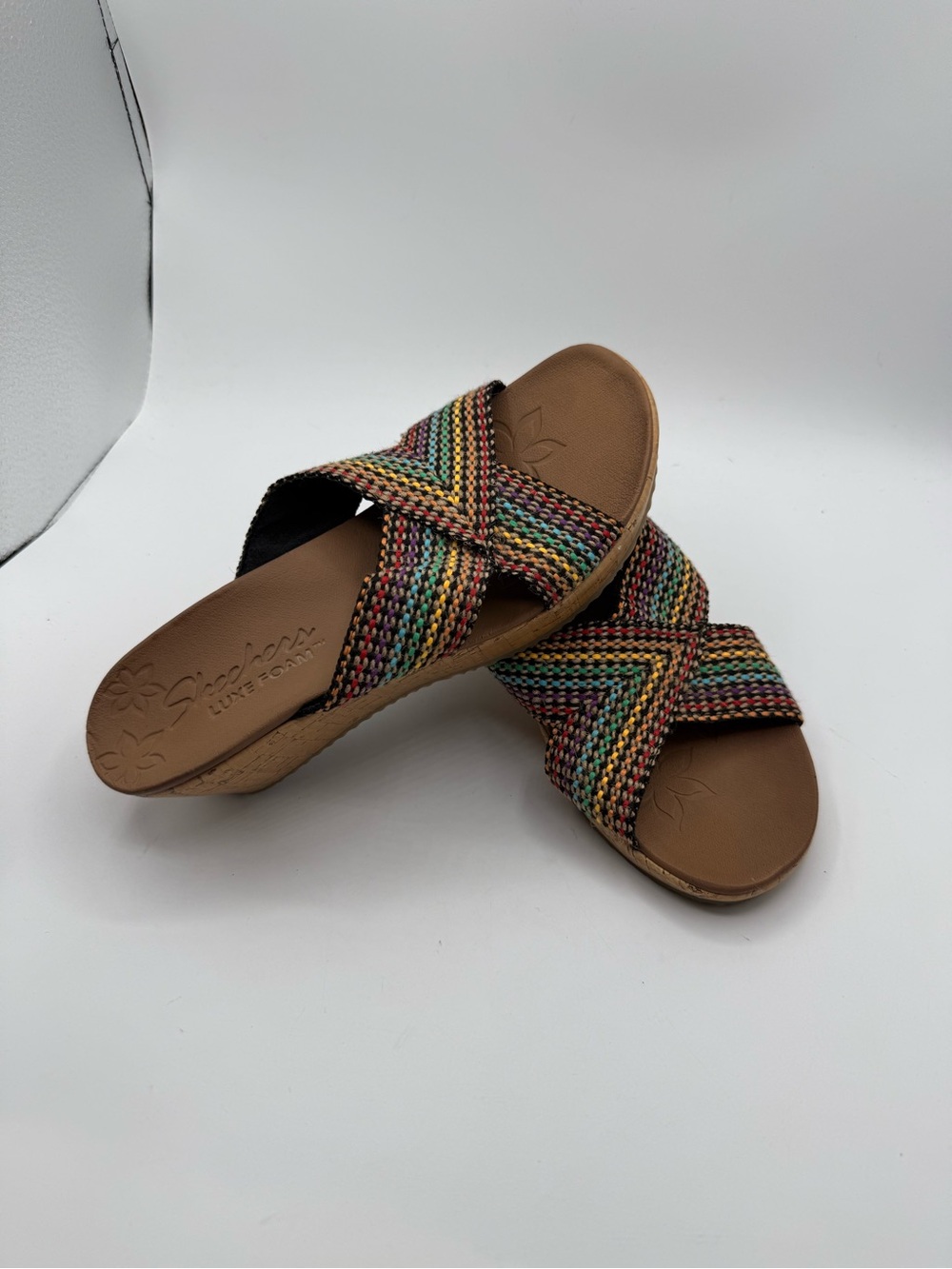 Skechers Beverlee Delighted Rainbow Multi Color Wedge Heel Sandals Womens 8